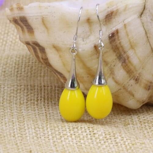 Bohemia Style Long Dangle Earrings Charms Eardrop for Women Elegant Gift 9*13mm Yellow Teardrop Baking Paint Galss Jewelry B3158