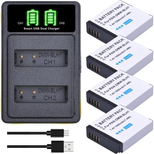 DMW-BLH7 BLH7E BLH7PP Battery &TypeC LED Charger for Panasonic Lumix DMC-GM1 GM5 GF7 GF8 GF9 LX10 LX15 DMWBLH7