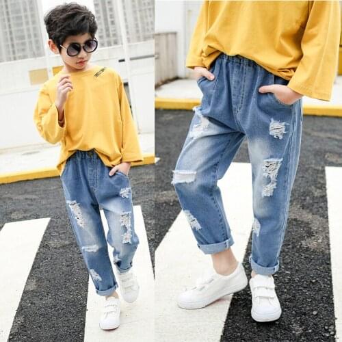 Kids Loose Pants Big Boys Stretch Joker Jeans 2019 Spring Children Pencil Leggings Autumn Denim Clothes 4 to 14 Years Male Child