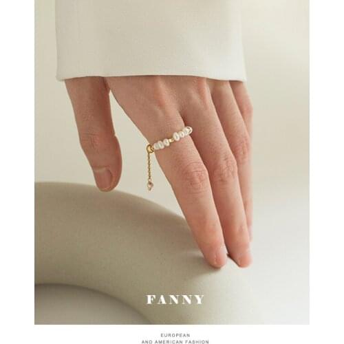 Natural Zhenzhen Bead Chain Adjustable Ring Female French Elegant Retro New Fashion Simple gold rings for women