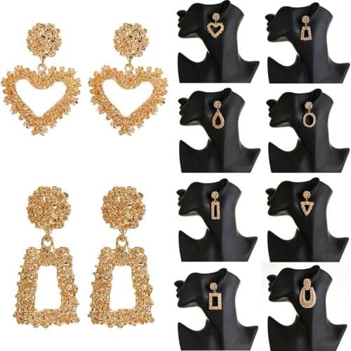 F41 New Elegant Big Vintage Metal Earrings For Women Gold Color Geometric Statement Drop Earring Hanging Fashion Trendy Jewelry