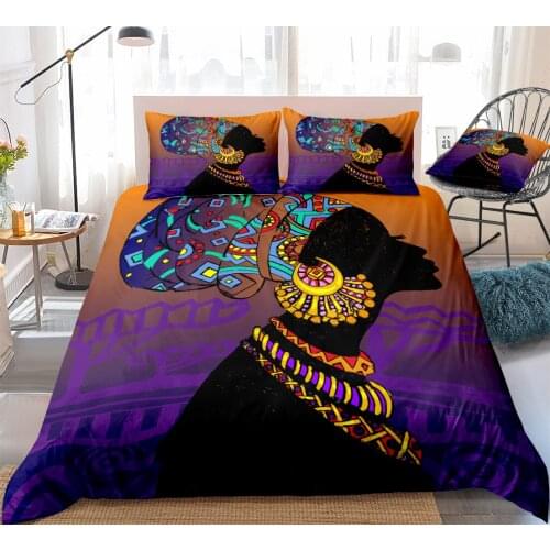 Fanaijia African woman Bedding Sets Queen Size Duvet Cover and Pillowcase 200*200 Comforter Set drop shipping