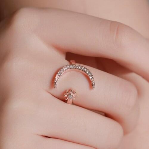 Fashion Star Moon Ring Hot Sale Crescent Ring National Wind Star Moon Adjustable Ring Female Party Gift