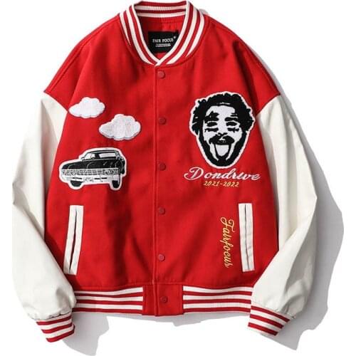 Furry Letter Embroidery Baseball Jackets Men Harakuju Streetwear Patchwork Varsity Bomber Coats Unisex Clothing