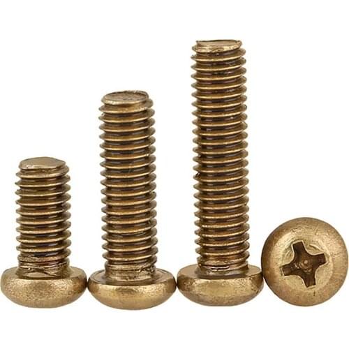 M2 M2.5 M3 M4 M5 M6 Brass Phillips Pan Head Screws Round Head Cross Machine Screws Bolts