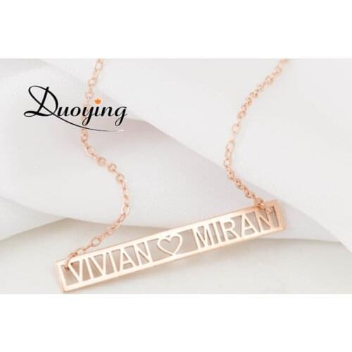 Statement Personalized Couple Names Charm Necklaces Custom Roman Numeral Date Greek Letters Hollow Bar Necklace Handmade Jewelry