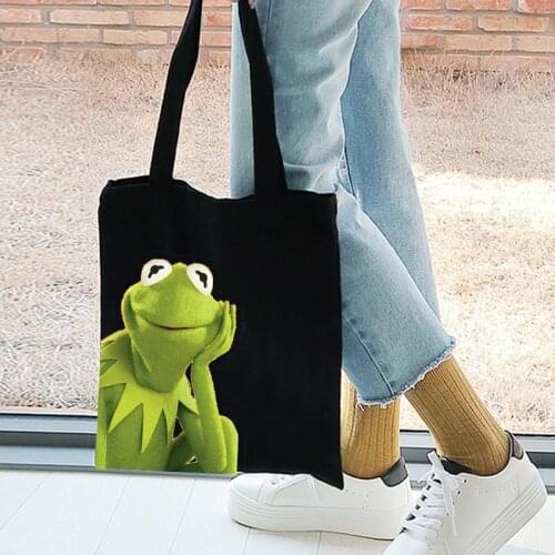 Womens Fabric Shoulder Bag Handbag Tote Large Capacity Shopper Bags Frog Kawaii Bag for Girls New Foldable Unisex Canvas Bag Men