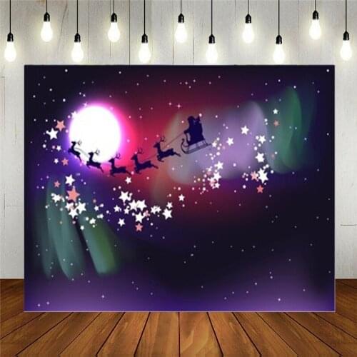 Nitree Photo Studio Props Vinyl Photography Backdrop Moonlight Night Sky Santa Sleigh Flying With Deer Christmas Decoration
