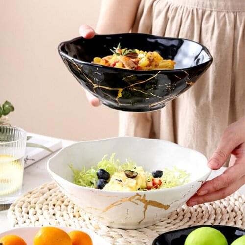 Nordic Style Creative Fruit Salad Bowl Ceramic Soup Bowl Household Large Hat Noodle Bowl Light Luxury Large Bowl Ramen Bowl