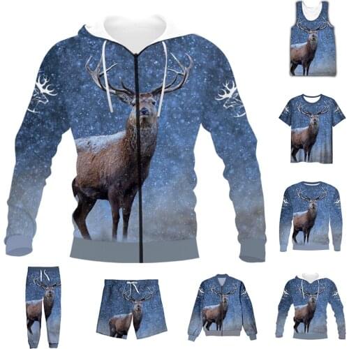 New Fashion 3D Full Print Hunting Deer T-shirt/Sweatshirt/Zip Hoodies/Thin Jacket/Pants Four Seasons Casual Suit V16