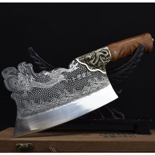 Newest 8.3 Inch Hanamde Forged Chinese Chef Knives Copper Dragon Decor Sharp Chopper Kitchen Knives Bone Meat And Poultry Tools