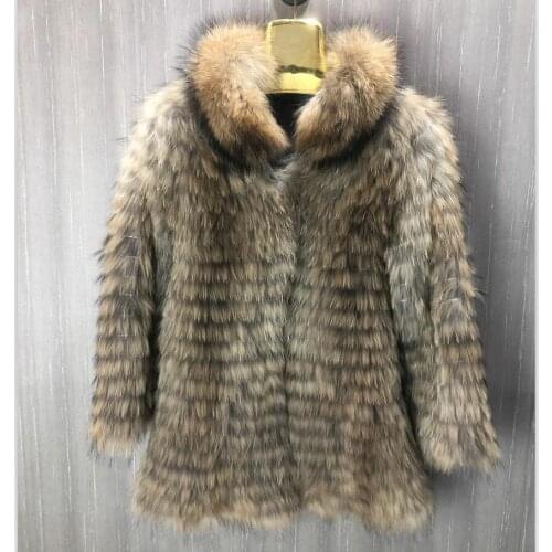 Ladies' new natural real raccoon fur coat, real fox fur coat, horizontal silk fur coat, woven jacket, keep warm in winter