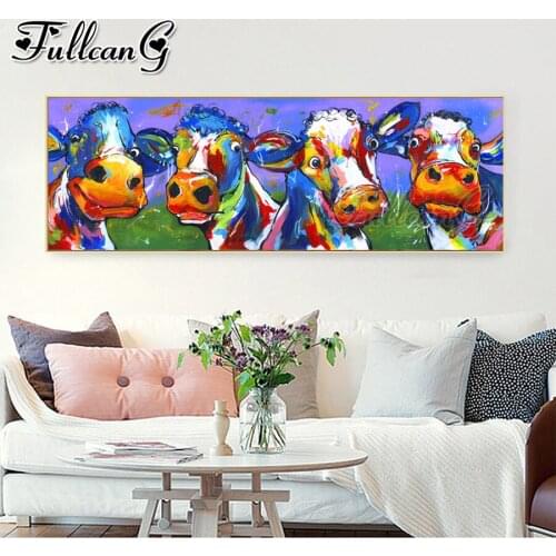 FULLCANG 5d diy colorful cow full square/round diamond painting large embroidery mosaic needlework sale animal wall decor FC1393