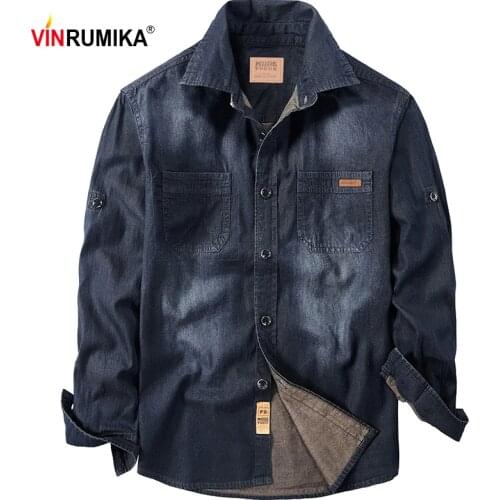 2020 Spring Autumn Men Europe Fashion Casual Classic Cowboy Style Denim Blue Shirt Man 100% Cotton Black Long Sleeve Shirts Tops