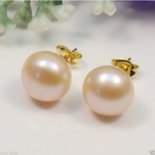 Free shipping ry00847 7-8mm Genuine Natural Pink Cultural Freshwater Pearl GP Stud Earrings