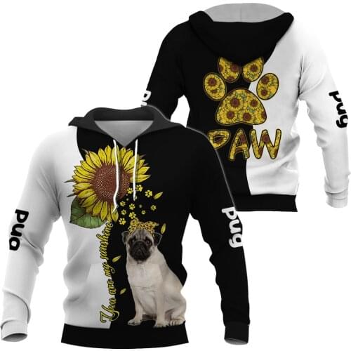 Funny Sunflower Pug 3D All Over Printed Hoodies Fashion Pullover Men For Women Sweatshirts Sweater Animal Costumes