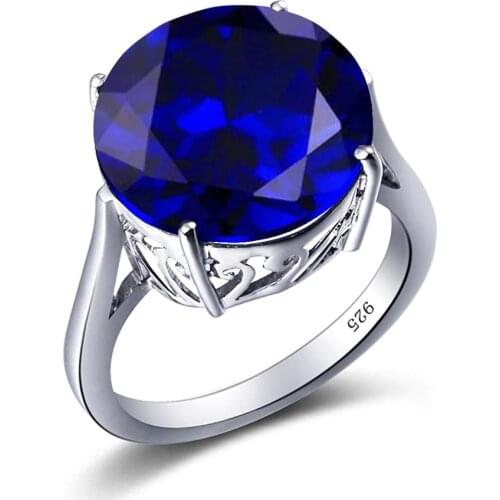 Szjinao Real 925 Sterling Silver Ring Gemstones Round Handmade Neo-Gothic Fine Jewelry Blue Sapphire Rings For Women Gifts Love