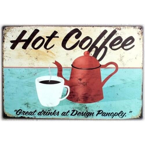Vintage Retro Wall Decor Tin Signs,Hot Coffee Decorative Metal Sign for Home,Pub,Cafe