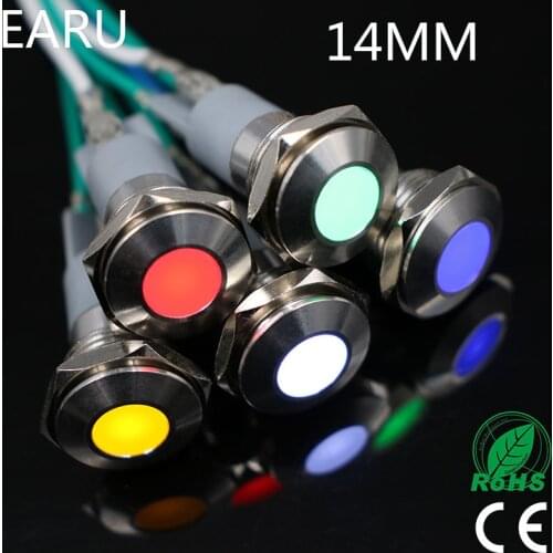 14mm Waterproof IP67 LED Metal Indicator Pilot Light Signal Lamp 3V 5V 6V12V 24V 220V Machine Car Styling Boat Working PC Power