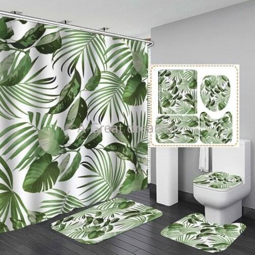 3d Printed Flowers Leaf Shower Curtain Set Color Bathtub Toilet Screen Waterproof Bathroom Decor With Hooks Rug Anti-slip Carpet