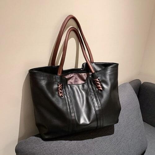 Ladies Simple Shoulder Bag Fashion Big Bag Pure Color Leather Female Bag Trend Brand Bag Bag Female Retro Shopping Bag