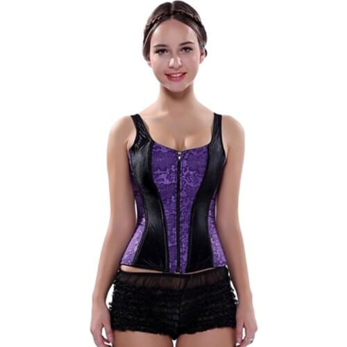 Womens Overbust Gothic Corset Sexy Zipper Straps Corset and Bustiers Plus Size S-6XL