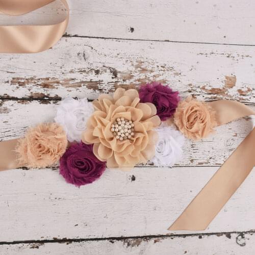Khaki Flower Sash Maternity Sash Pregnancy Belly Belt Photo Props Gift Baby Shower Party Sash Flower Girl Belt 3 Yards
