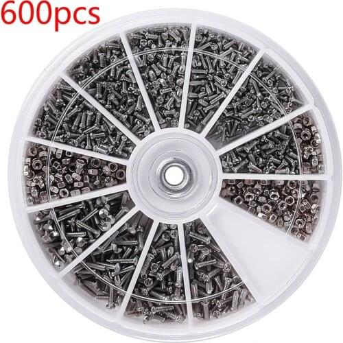 1Box (600pcs) 12 Kinds of Small Screws Nuts Assortment Kit M1 M1.2 M1.4 M1.6 Screw for Watches Glassess Repair Tools Tornillos