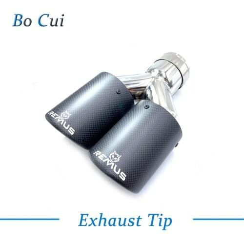 1 Piece Y Style Model Dual Matte Carbon Fiber+Stainless steel Universal Auto Exhaust Tip Double Muffler End Pipe With Remus Logo