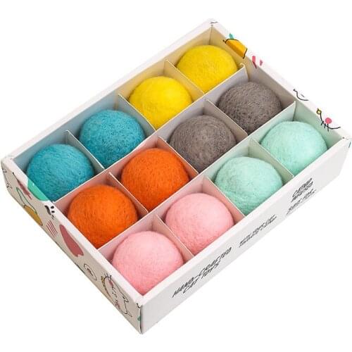 12pcs/Lot Multi Color Cat Ball Toys Designer Natural Wool Kitten Fluffy Pet Supplies Funny Interactive Cat Pet Toys Kitten