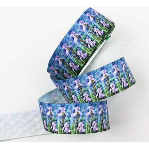 16mm/22mm/25mm/38mm/75mm Blue flower print grosgrain ribbon 10/25/50yards DIY gift wrap sewing wedding decor ribbon