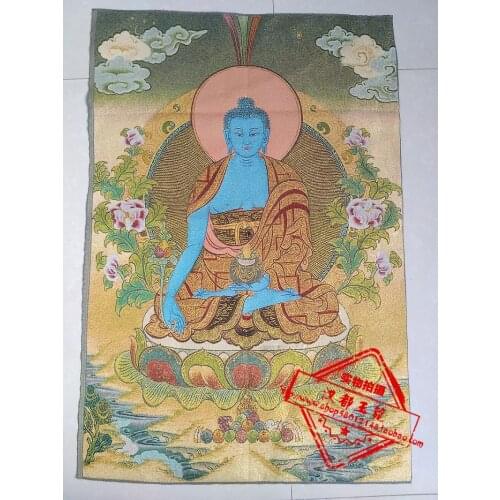 36 inch Tibet Silk embroidery Nepal Medicine Buddha Tangka Thangka Paintings family wall decorated the mural
