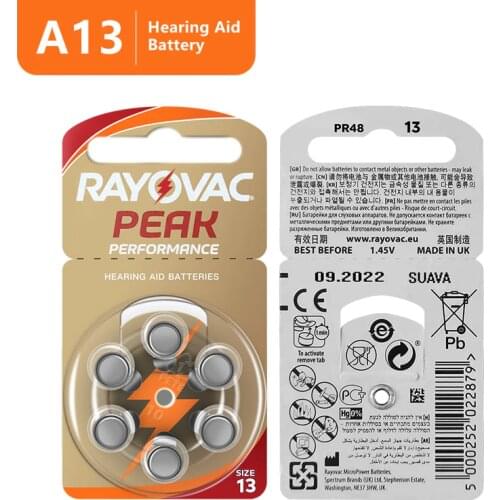 60 PCS NEW Zinc Air 1.45V Rayovac Peak Hearing Aid Batteries A13 13A 13 P13 PR48 Hearing Aid Battery