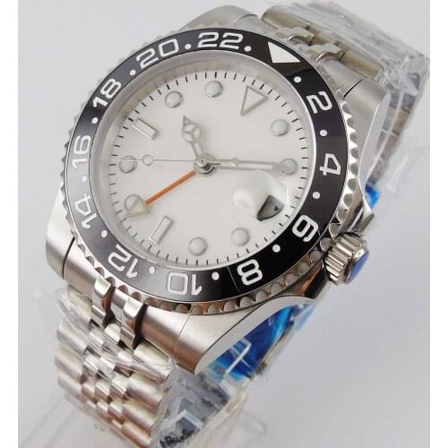 40mm White Sterile Dial Sapphire Glass GMT Ceramic Bezel jubilee Automatic Mechanical Mens Watch