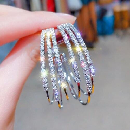 Shiny Rhinestone Big Multi Circle Round Earrings Women C-Shaped Hoop Earrings 2021 New Trend Charm Wedding Jewelry Gifts