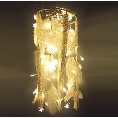 Big 25*105CM LED star light Dreamcatcher with white Feather pearl dream Catcher Wall Hanging Home Party Decoration Gift