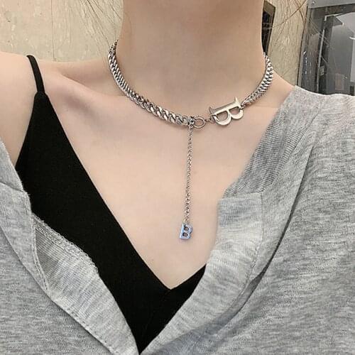 Luxury Stainless Steel Letter B Pendant Necklaces Top Quality Korean Fashion Punk Jewelry Chain Chunky Necklace For Women Girl