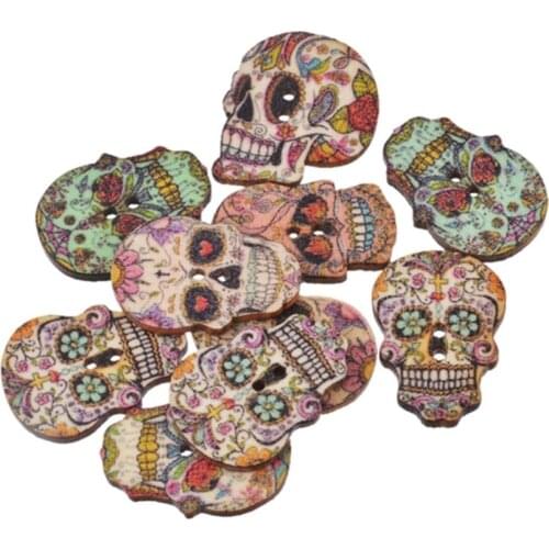 DoreenBeads Wood Day Of The Dead Sewing Buttons Scrapbooking 2 Holes Sugar Skull At Random 24.5mm(1") x 17.5mm( 6/8"), 10 PCs