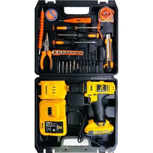 RHION Electric Drill Cordless Screwdriver Lithium-ion Battery 24V Max Cordless Impact Drill / Driver with 30-Piece Accessories