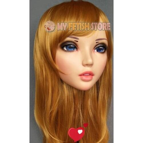 Fu-01)Female Sweet Girl Resin Half Head Kigurumi BJD Eyes Crossdress Cosplay Japanese Anime Role Lolita Mask With Eyes And Wig