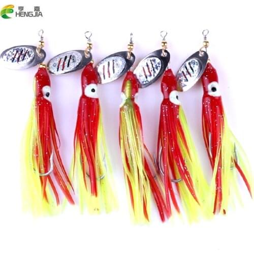 HENGJIA 10PCS 7.5g Artificial Squid Lure Metal Spinner Fishing Lures Big Eye Octopus Soft Lure Bait for Sea River Fishing