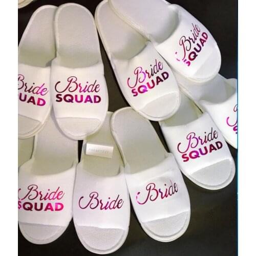 Customize fushia bride squad Wedding Bridesmaid Bridal Slippers Hens Night Bachelorette Spa Slippers party favors gifts