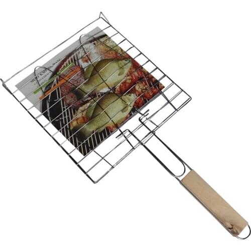 BBQ Tools Wooden Handle Iron Wire Grilled Fish Clip Barbecue Supplies Portable Outdoor Camping Gadget