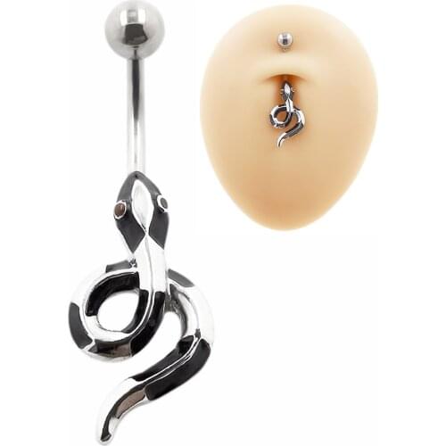 JHJT 14G Dangle Snake Navel Piercing Belly Ring Stainless Steel Bar Belly Button Rings Body Jewelry Fashion Women Men Gift
