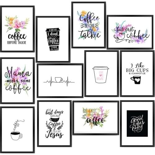 Canvas Painting Modern Minimalist Style Coffee Cup Simple Font Poster Family Cafe Room Decoration Poster Home Decor