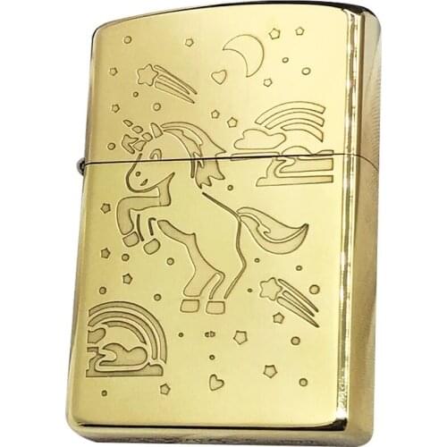 Zorro Kerosene Lighter Pure Copper Carving Classic Cartoon Unicorn Pattern Gasoline Lighter Men Gift Outside Tool