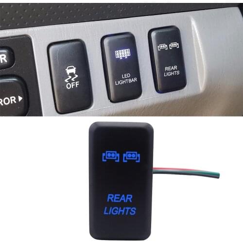 Wsen Push Button with Rear Lights Symbol Blue Backlight ON-Off with Connector Wire Kit Fit For Toyota Tacoma Tundra 4Runner