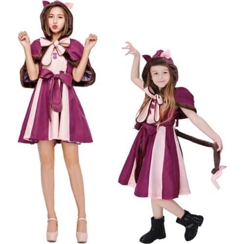 Anime Alice in Wonderland costume lady purple dress Cheshire cat cosplay costume Halloween parent-child costume