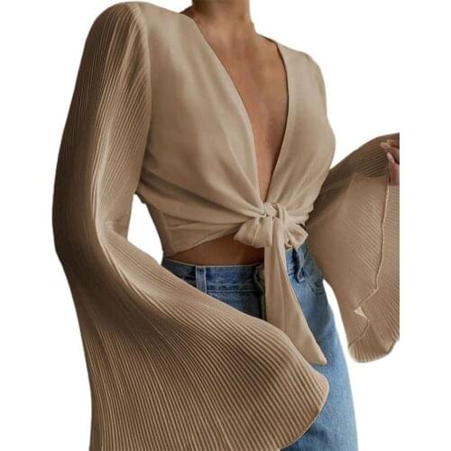 Summer Women Blouse Long Flared Sleeve Breathable Female Women Outsize Sexy Deep V Neck Tops Streetwear Summer party XXL