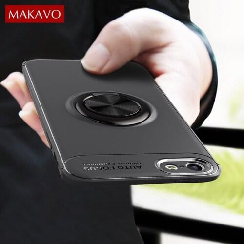 MAKAVO For Apple iPhone SE Case Finger Ring Holder Soft Silicone Matte Back Cover For iPhone 5S 5 Phone Case 4.0"